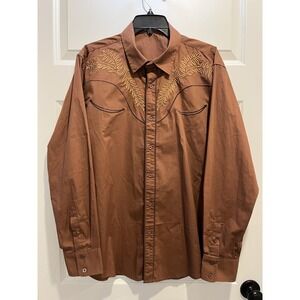 Coofamdy Men's Shirt Size Large Long Sleeve Brown Button Down XL